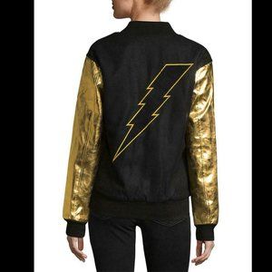 CHRLDR 'Object of Desire' Black Metallic Gold Sleeve Varsity Jacket Wool Coat XS